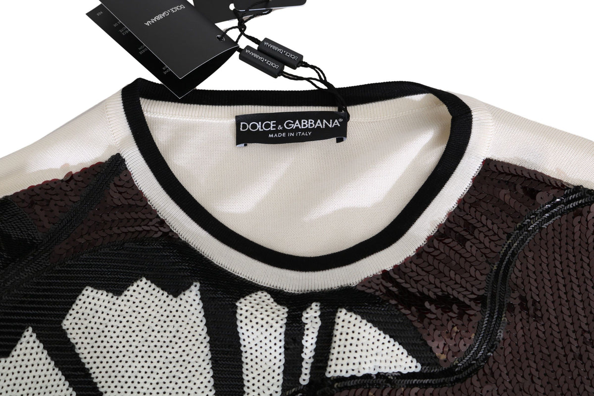 Pull Dolce & Gabbana homme New York Jazz à sequins en soie blanc – TSH2521