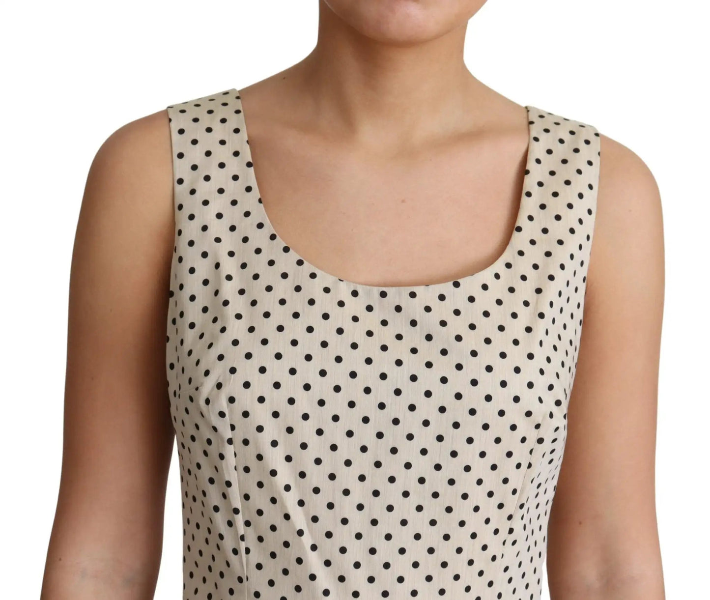Dolce & Gabbana Beige Polka Dotted Cotton A-Line Dress by Dolce & Gabbana