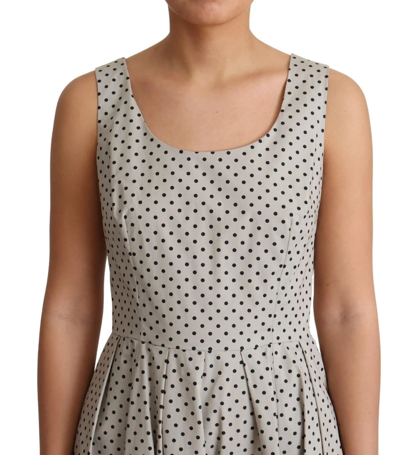 Dolce & Gabbana Beige Polka Dotted Cotton A-Line Dress by Dolce & Gabbana