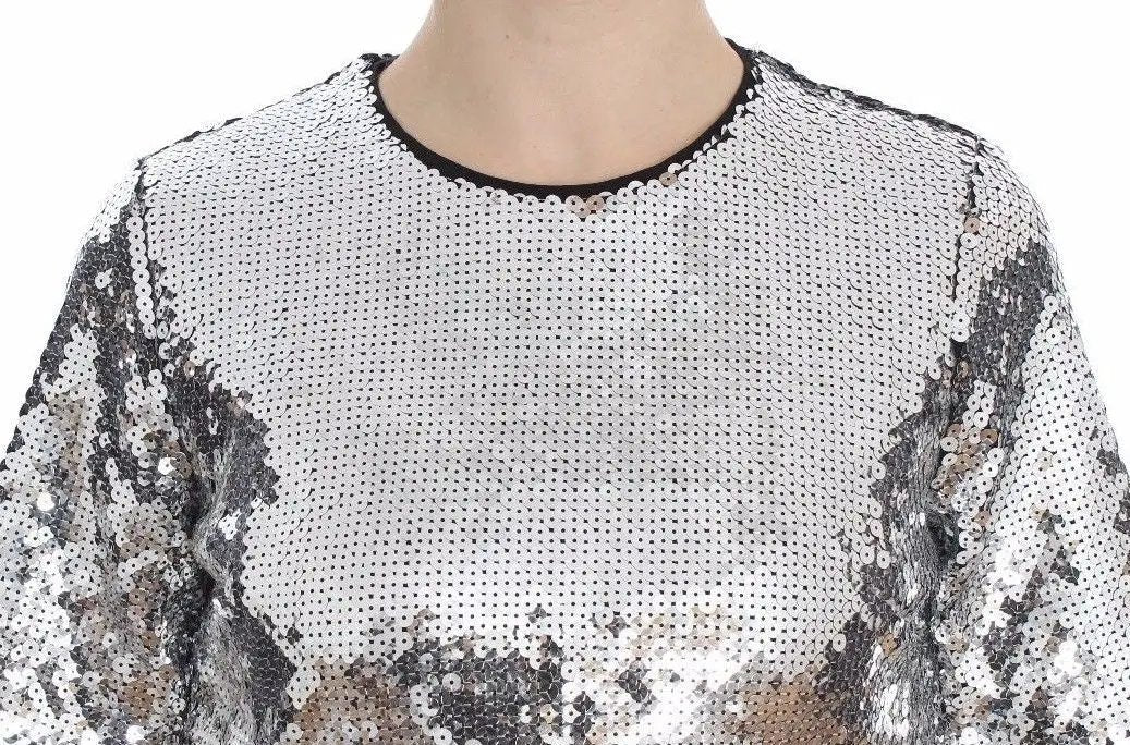 Dolce & Gabbana Silver Sequined Crewneck Blouse T-shirt Top by Dolce & Gabbana