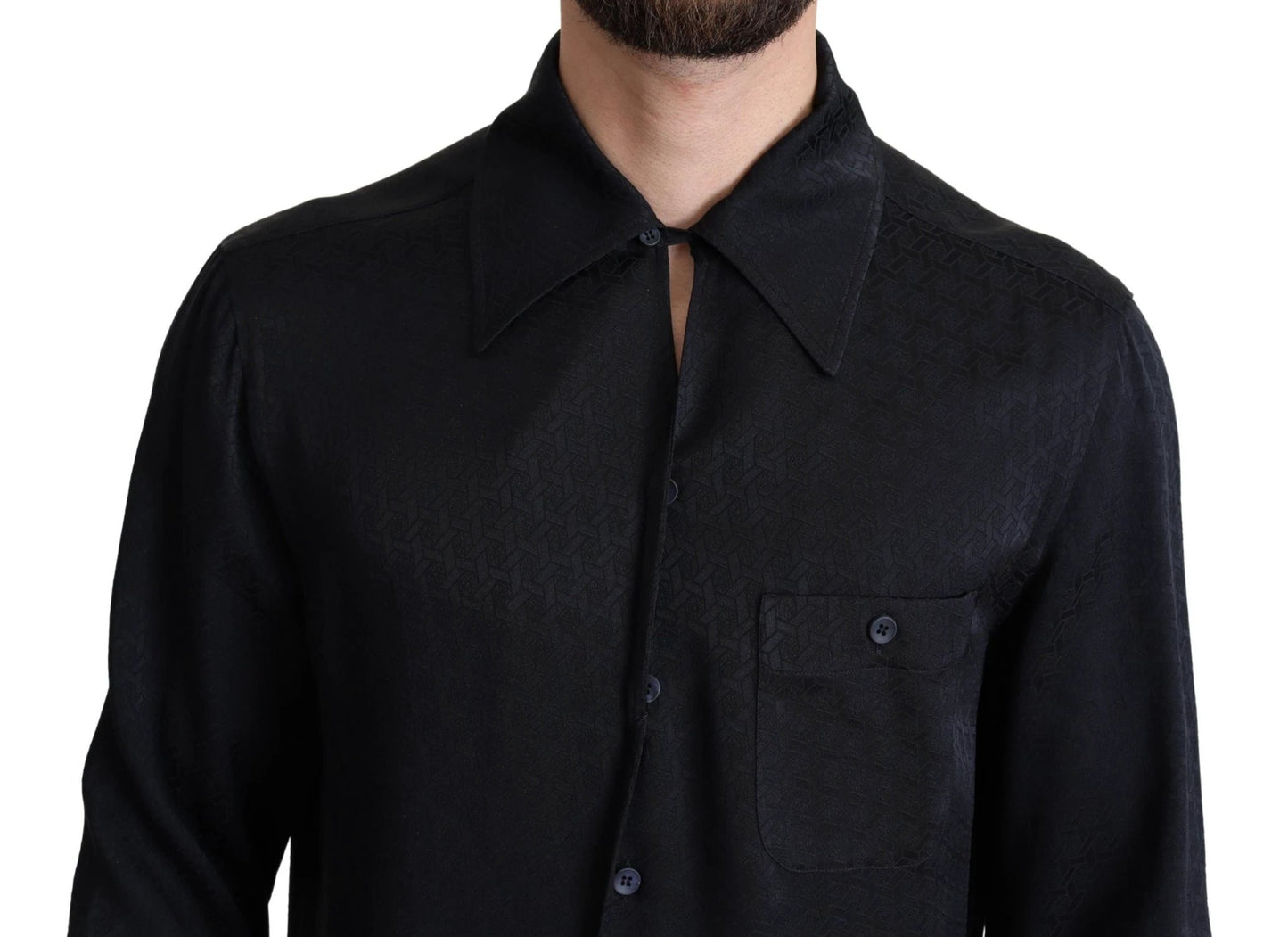 Dolce & Gabbana Black Jacquard Silk Casual Button Down Shirt by Dolce & Gabbana