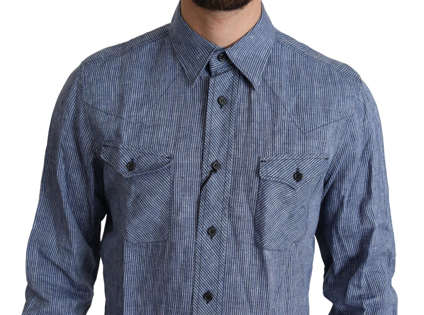 Dolce & Gabbana Blue Stripes Men Casual Button Down Shirt by Dolce & Gabbana