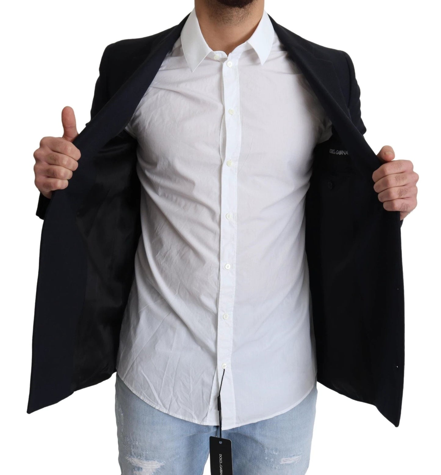 Dolce & Gabbana Dark Blue Wool Single Breasted Coat Jacket by Dolce & Gabbana