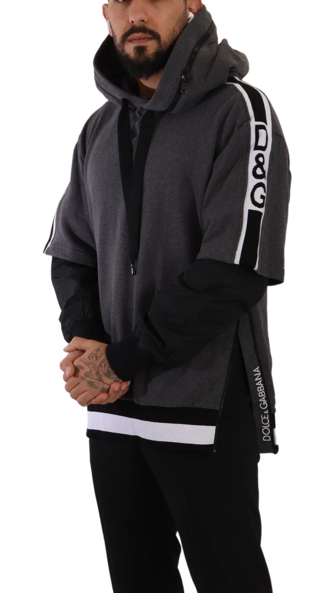 Dolce & Gabbana Gray Black Cotton Hooded #DGMILLENNIALS Sweater by Dolce & Gabbana