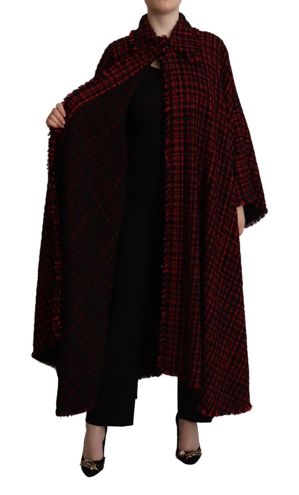 Dolce & Gabbana Black Red Cotton Checkered Over Coat Jacket by Dolce & Gabbana