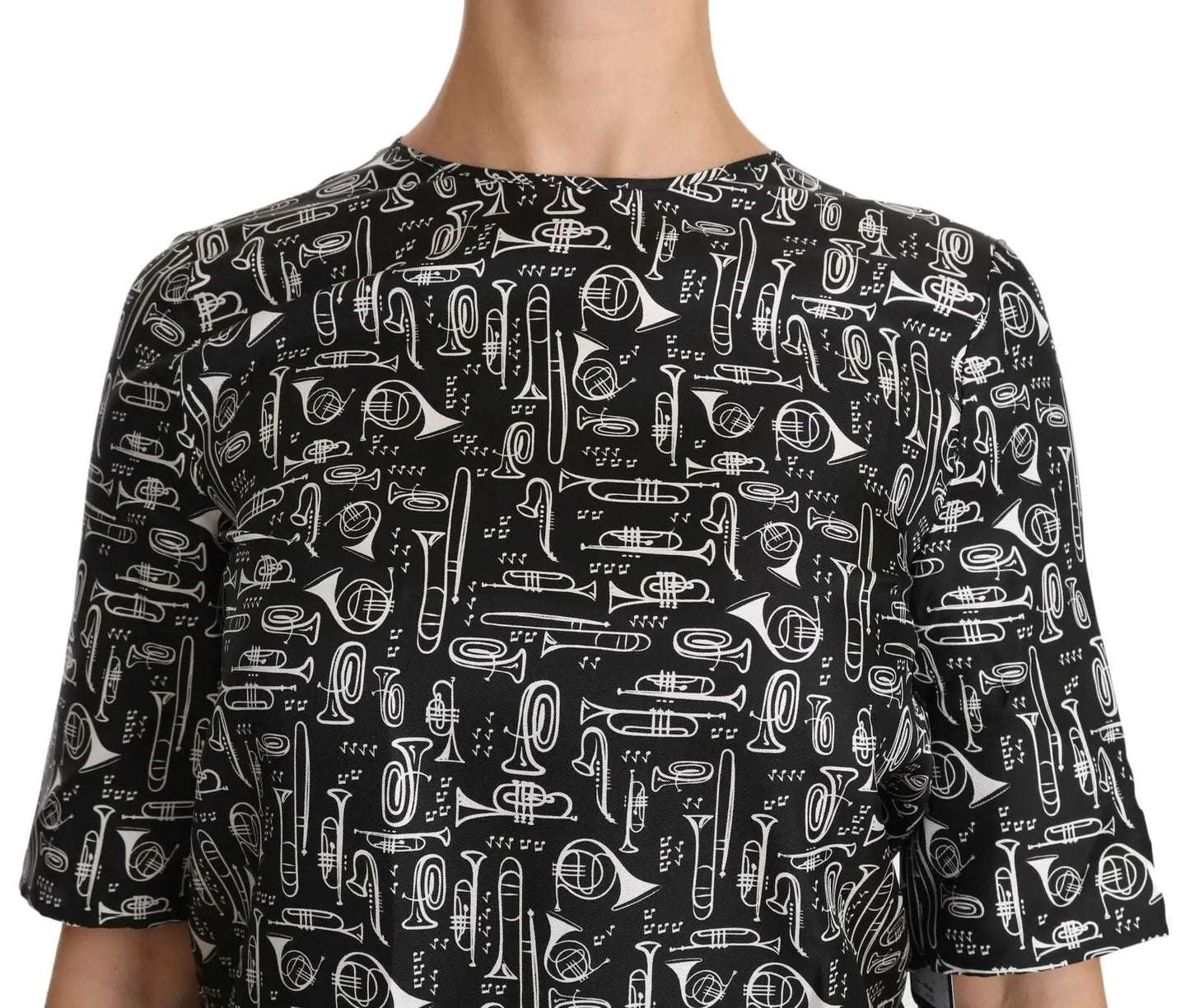 Dolce & Gabbana Black Musical Instruments Print Silk Blouse by Dolce & Gabbana