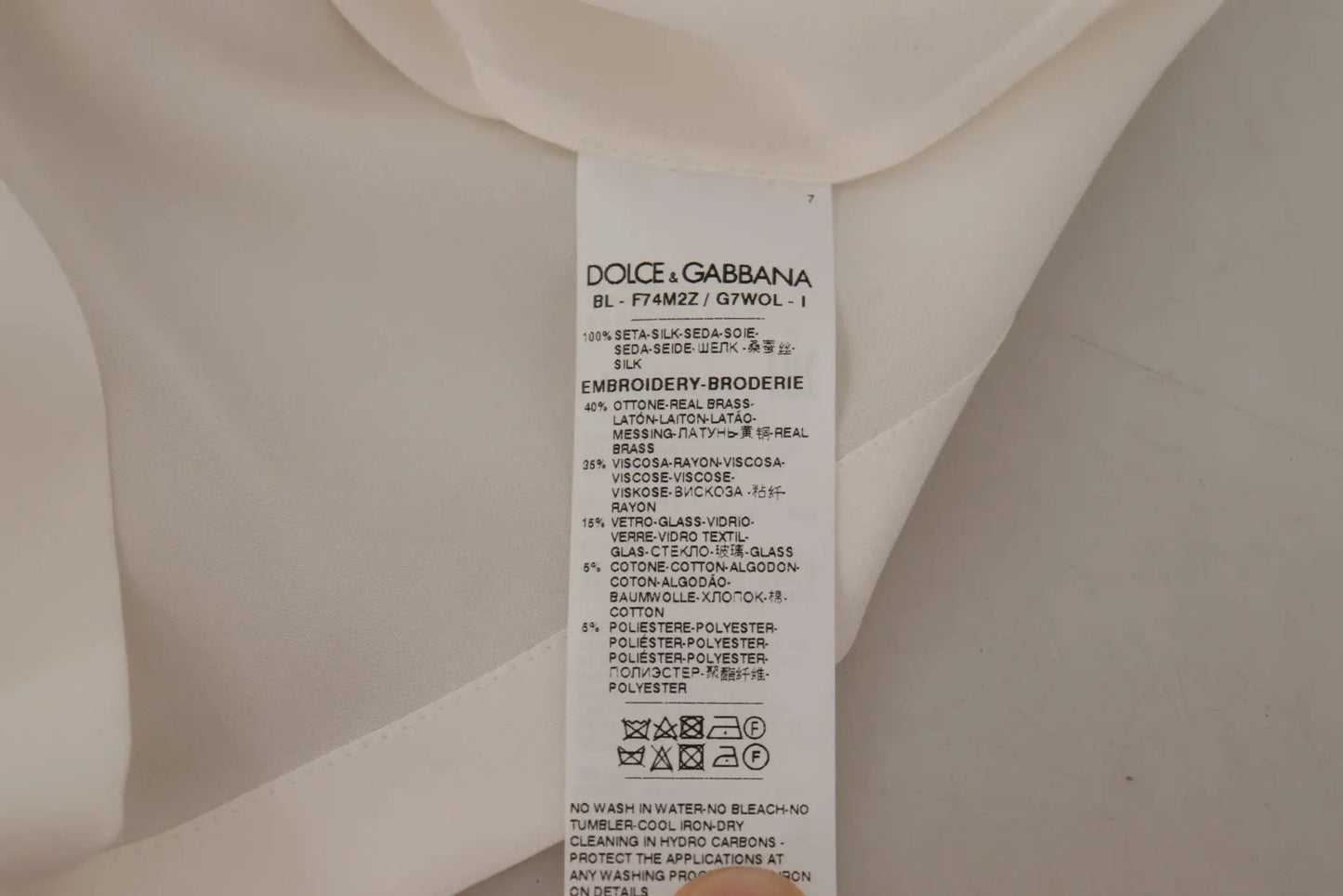Dolce & Gabbana White Silk Gold DG Crown Crystal Blouse Top by Dolce & Gabbana