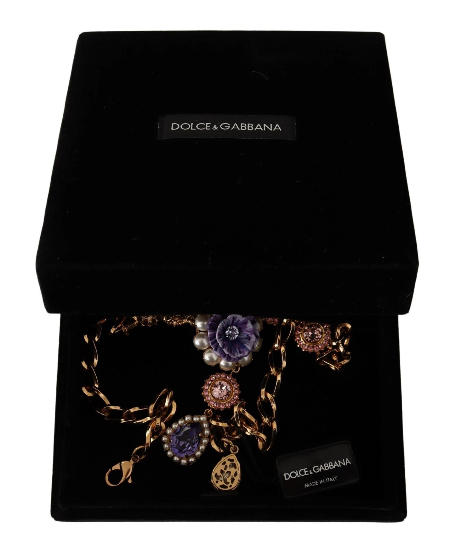 Dolce & Gabbana Gold Brass Crystal Purple Pink Pearl Pendants Necklace by Dolce & Gabbana