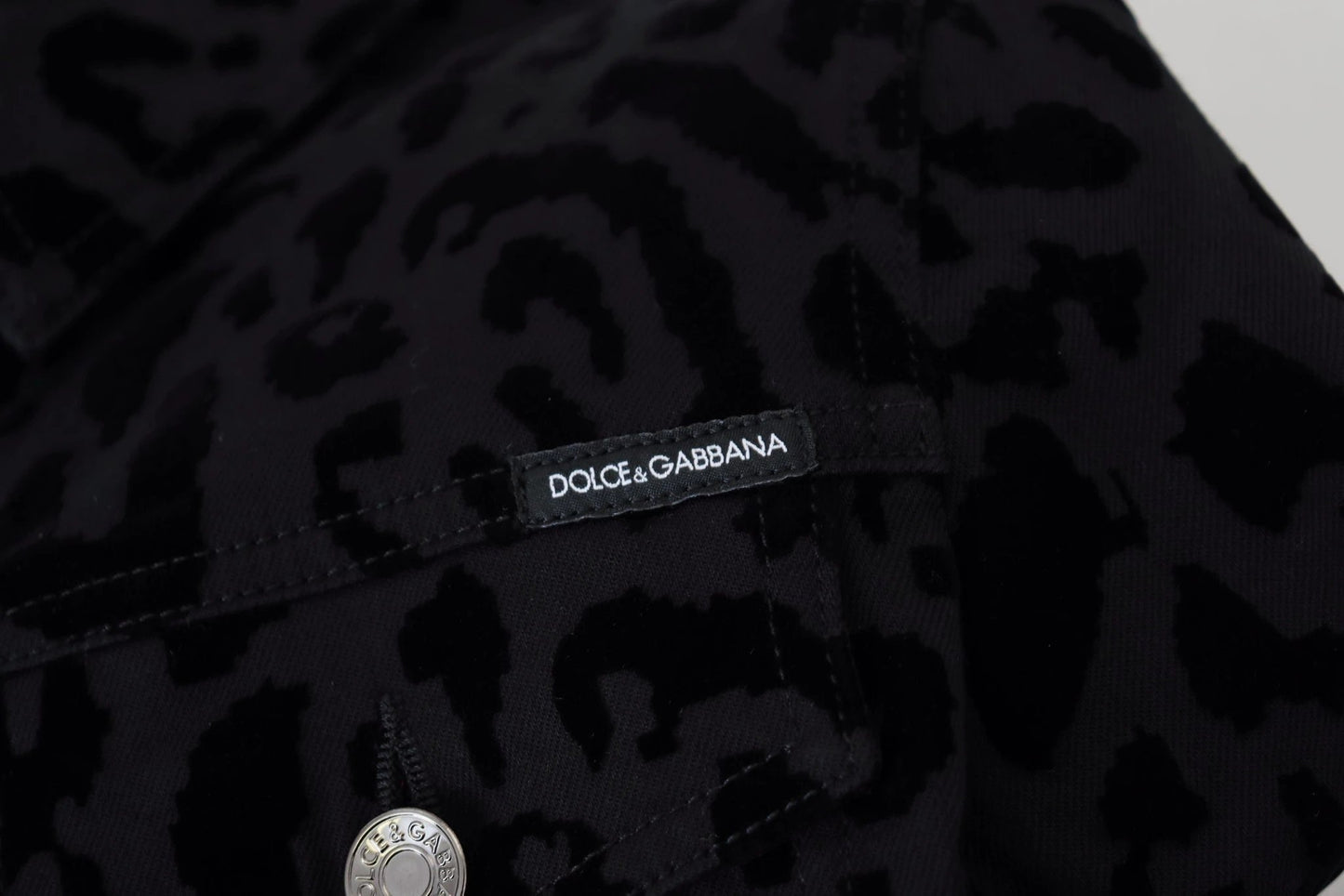 Dolce & Gabbana Black Leopard Long Sleeve Denim Cotton Jacket by Dolce & Gabbana