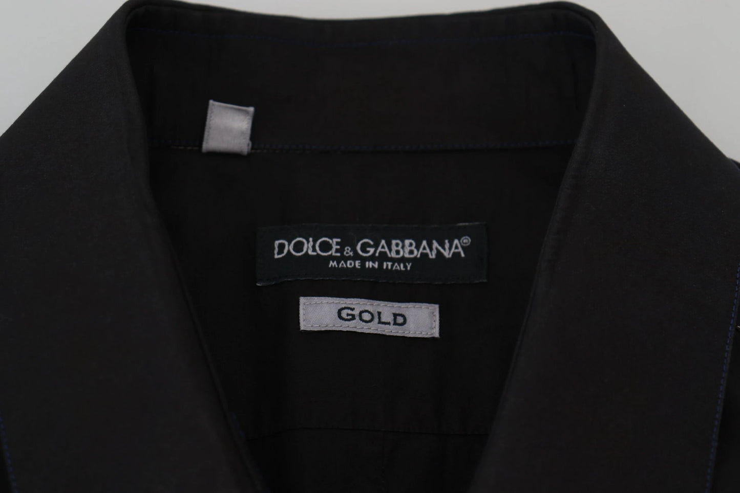 Dolce & Gabbana Black Cotton Collared Long Sleeve GOLD Shirt by Dolce & Gabbana