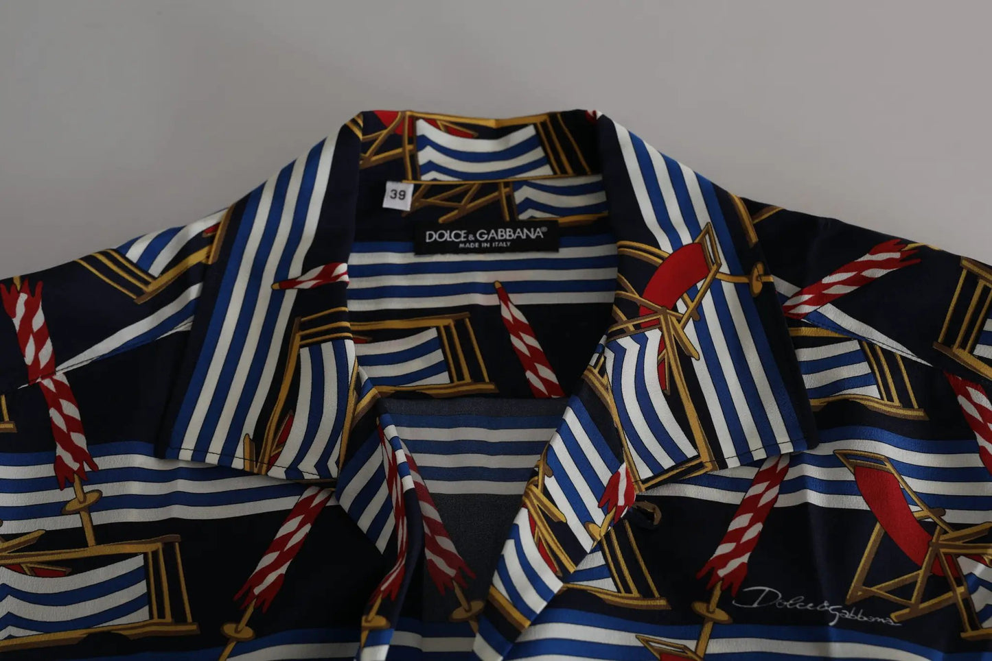 Dolce & Gabbana Multicolor Beach Chair Short Sleeves Shirt by Dolce & Gabbana