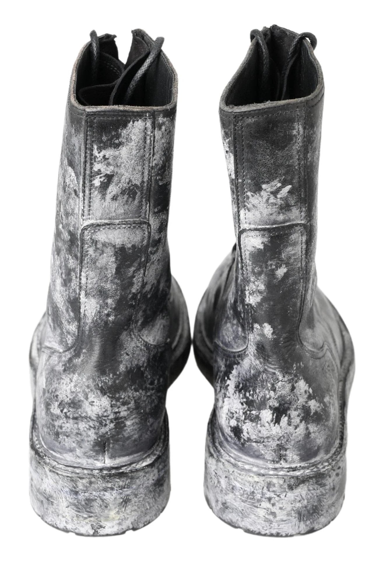 Dolce & Gabbana Black Gray Leather Mid Calf Boots Shoes by Dolce & Gabbana