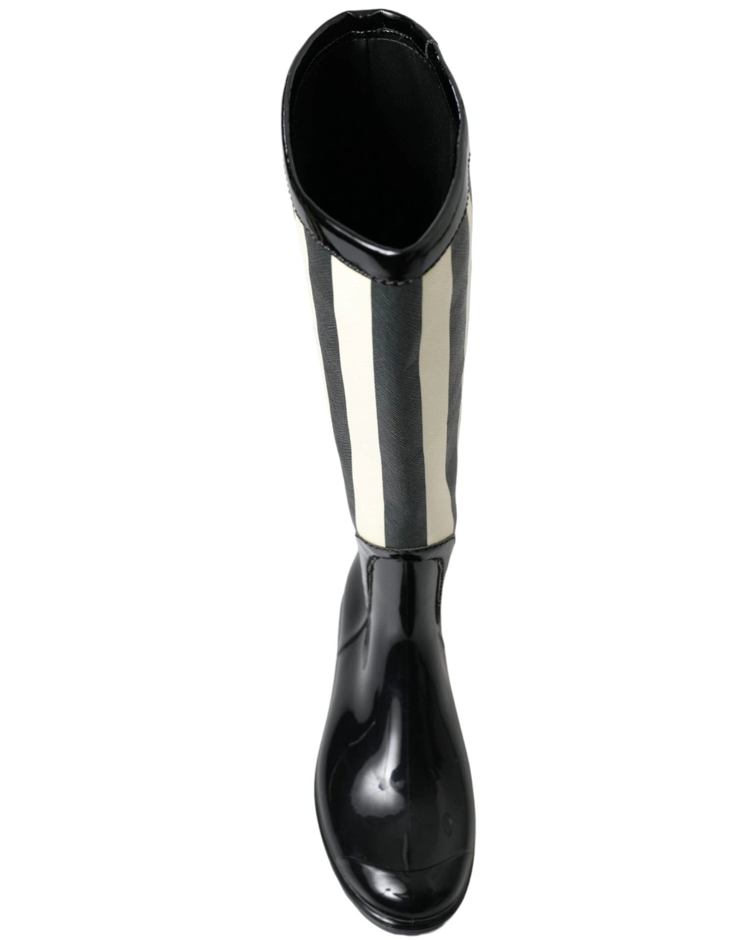 Dolce & Gabbana Black Rubber Knee High Flat Boots Shoes by Dolce & Gabbana