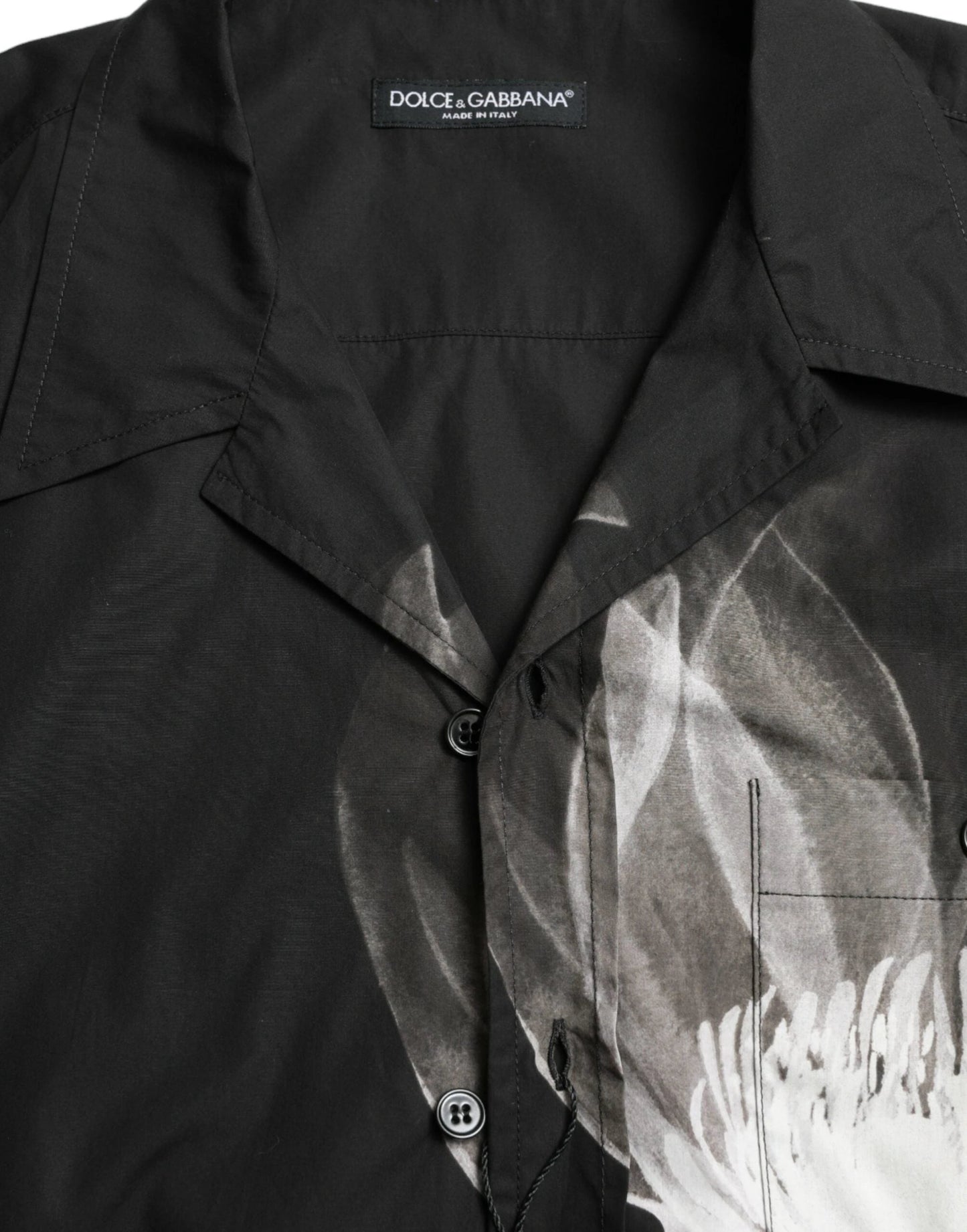 Dolce & Gabbana Black Floral Cotton Collared Long Sleeves Men Shirt by Dolce & Gabbana