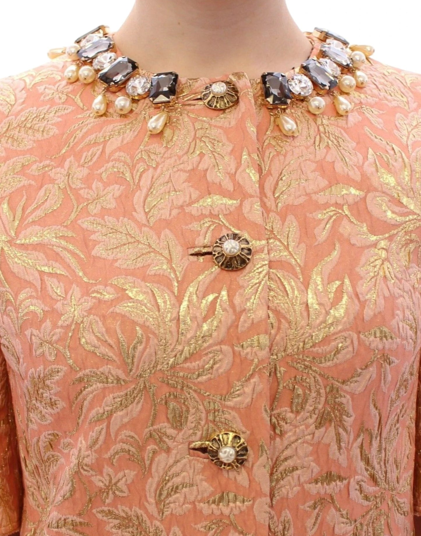 Dolce & Gabbana Pink Silk Brocade Crystal Jacket Coat by Dolce & Gabbana