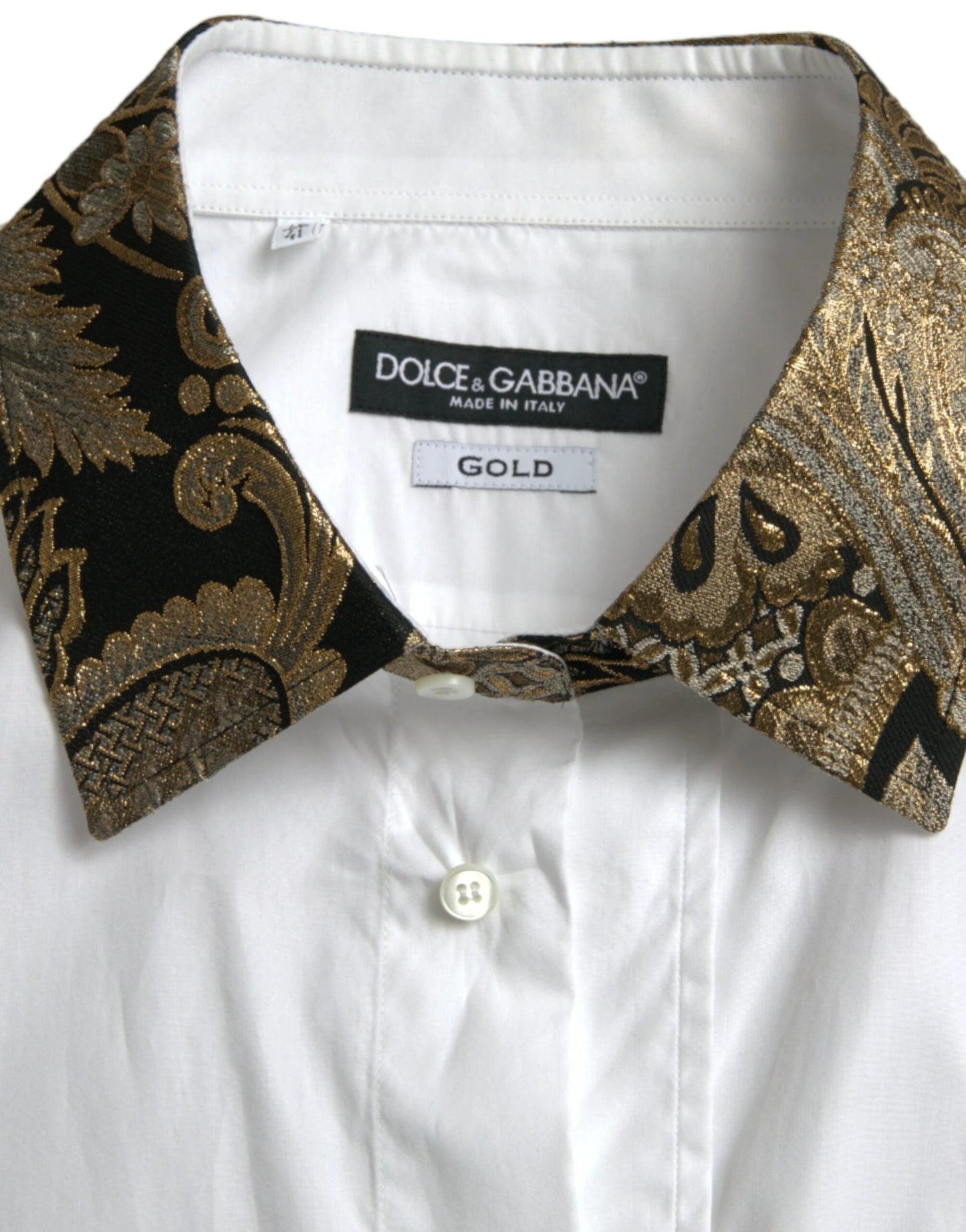 Dolce & Gabbana White Cotton Jacquard Formal GOLD Dress Shirt by Dolce & Gabbana