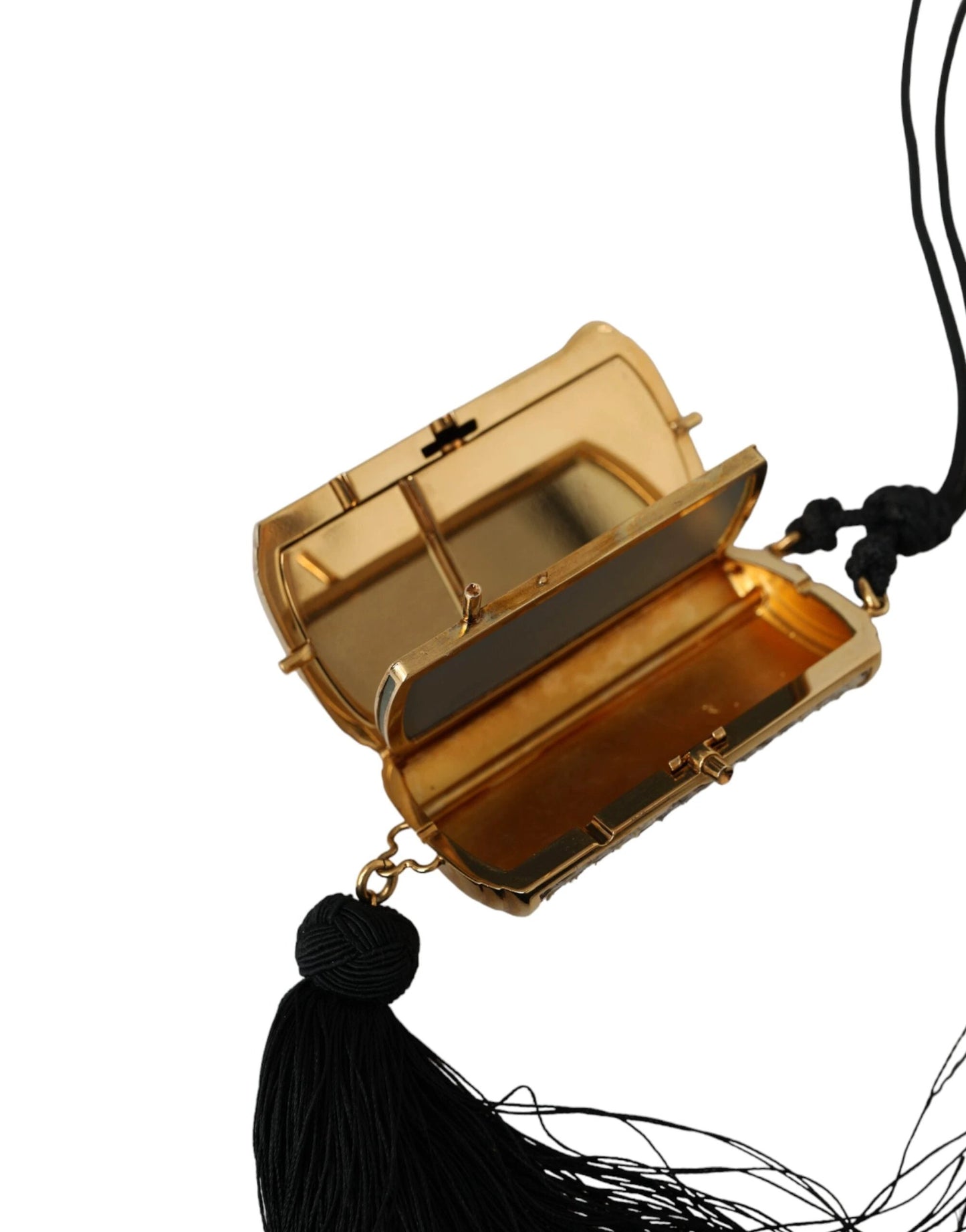 Dolce & Gabbana Beige Exotic Leather Mini Mirror Tassel Make Up Holder Bag by Dolce & Gabbana