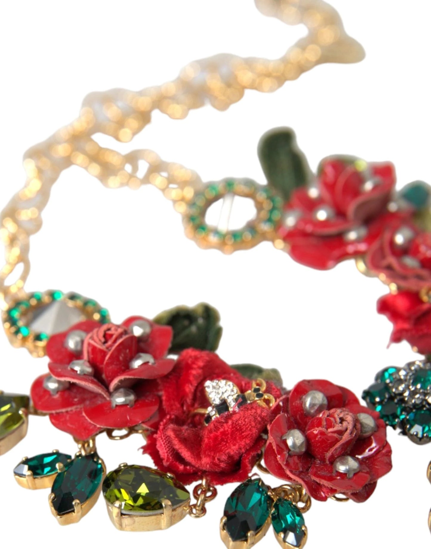 Dolce & Gabbana Gold Brass Link Chain RosePetal Crystal Pendant Necklace by Dolce & Gabbana