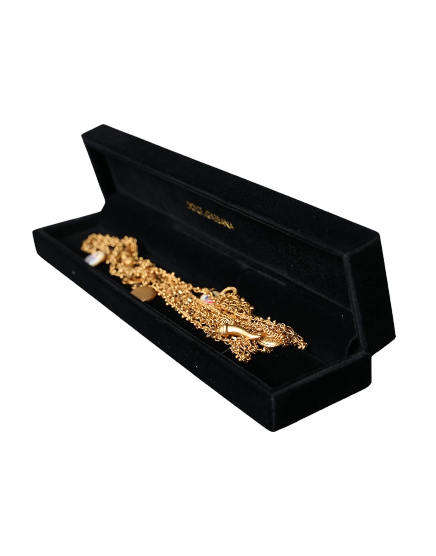 Dolce & Gabbana Gold Tone Chain Brass Charm Statement Sicily Necklace by Dolce & Gabbana