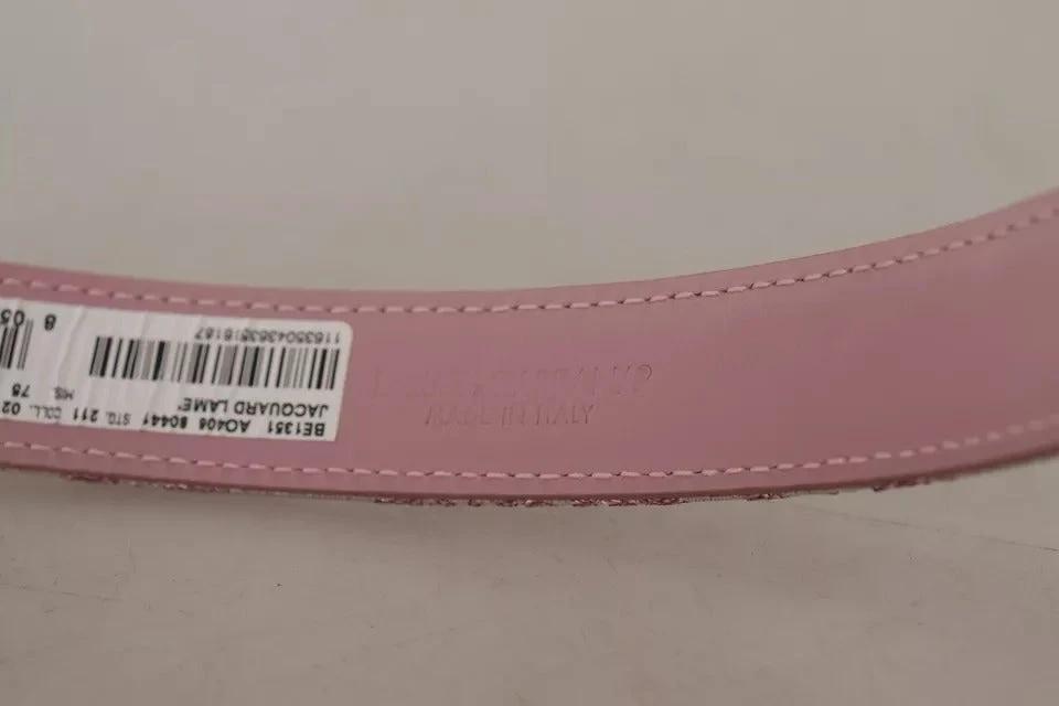 Dolce & Gabbana Pink Jaquard Embroidered Gold Tone Metal Buckle Belt by Dolce & Gabbana