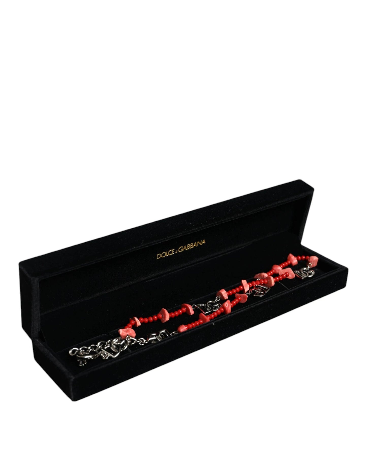 Dolce & Gabbana Silver Tone Brass Beaded Resin DG Logo Chain Necklace by Dolce & Gabbana