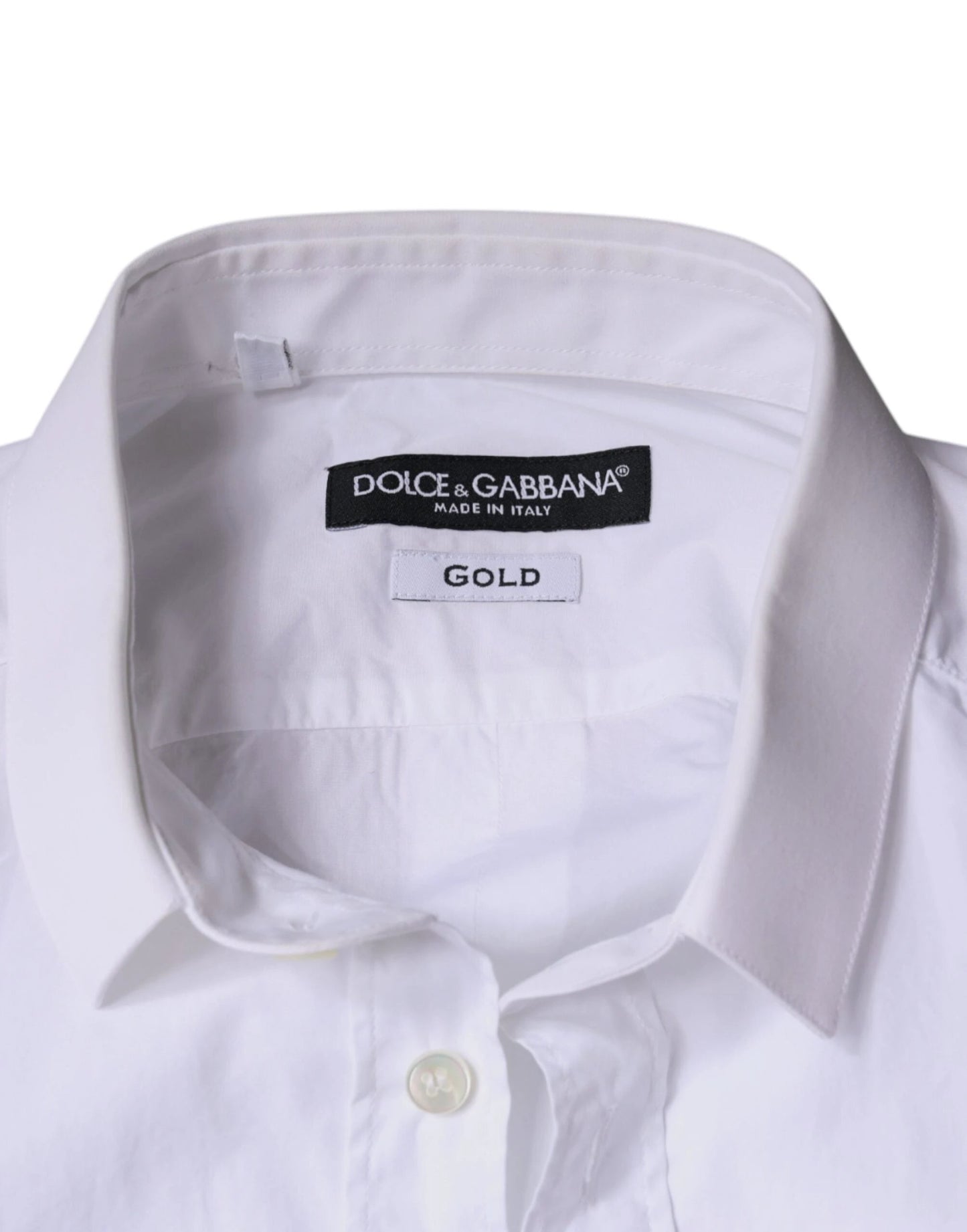 Dolce & Gabbana White Cotton Dress GOLD Formal Collared Shirt by Dolce & Gabbana