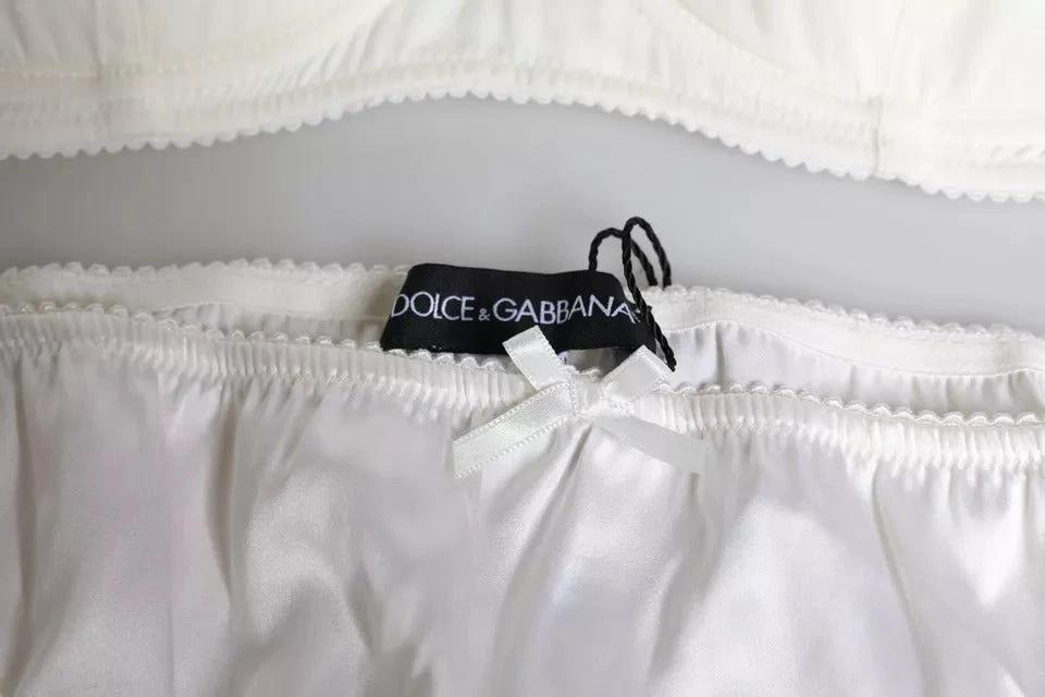 Dolce & Gabbana White Silk Stretch Panty Balconette Bra Underwear by Dolce & Gabbana