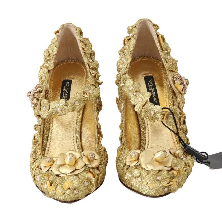 Dolce & Gabbana Gold Floral Crystal Mary Janes Pumps by Dolce & Gabbana
