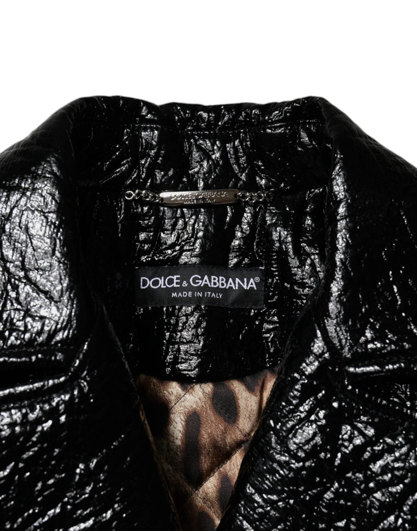 Dolce & Gabbana Black Leather Cropped Long Sleeve Coat Jacket by Dolce & Gabbana