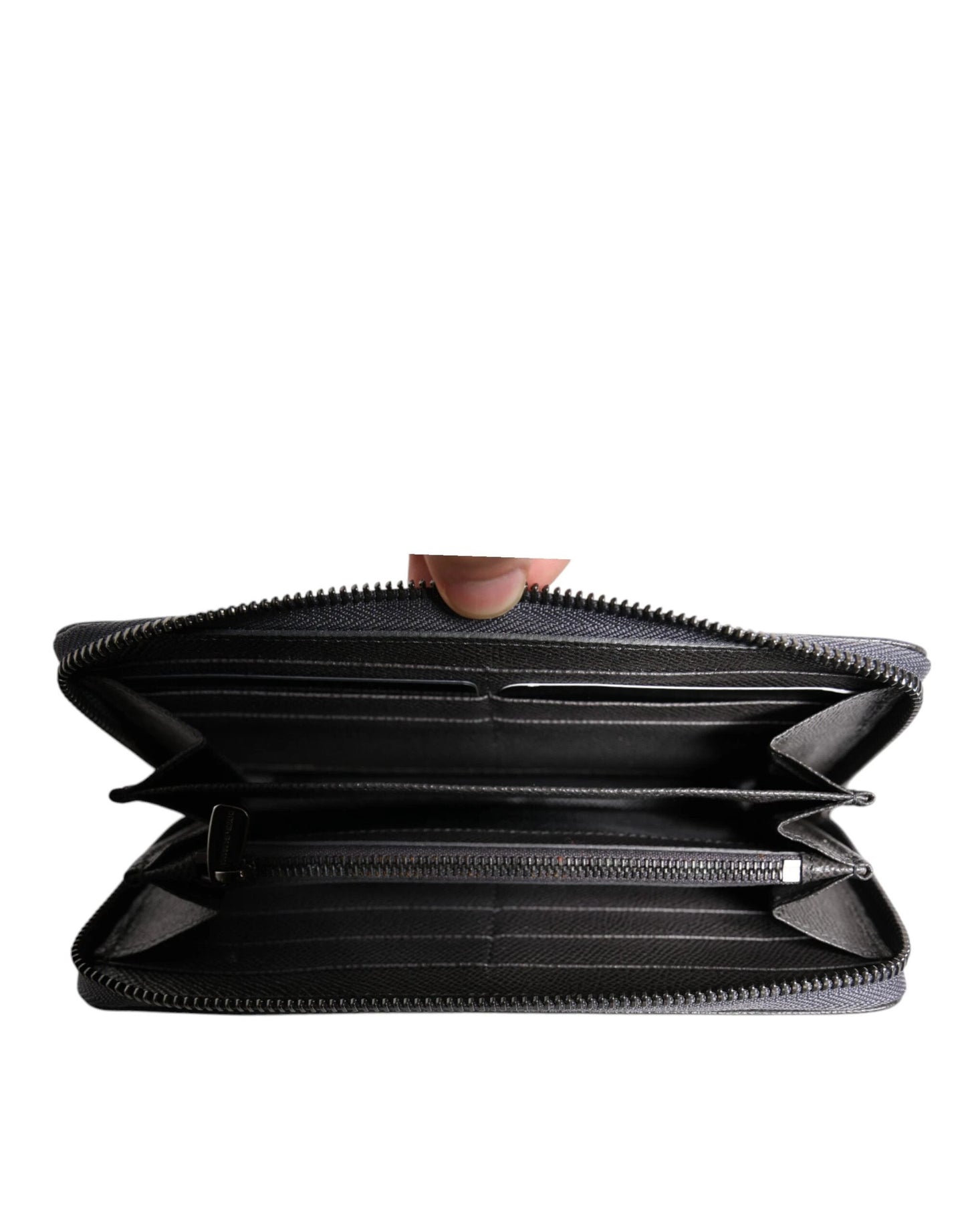 Dolce & Gabbana Dark Gray Leather DG Logo Zip Around Continental Wallet by Dolce & Gabbana