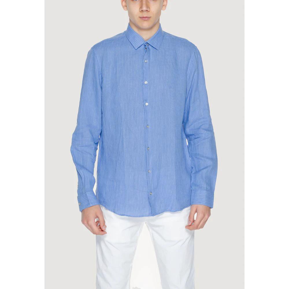 Calvin Klein Blue Linen Dress Shirt by Calvin Klein