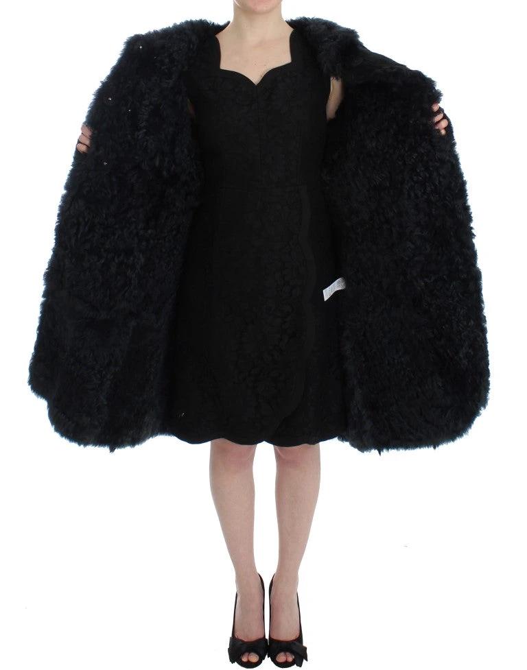 Dolce & Gabbana Black Goat Fur Shearling Long Jacket Coat