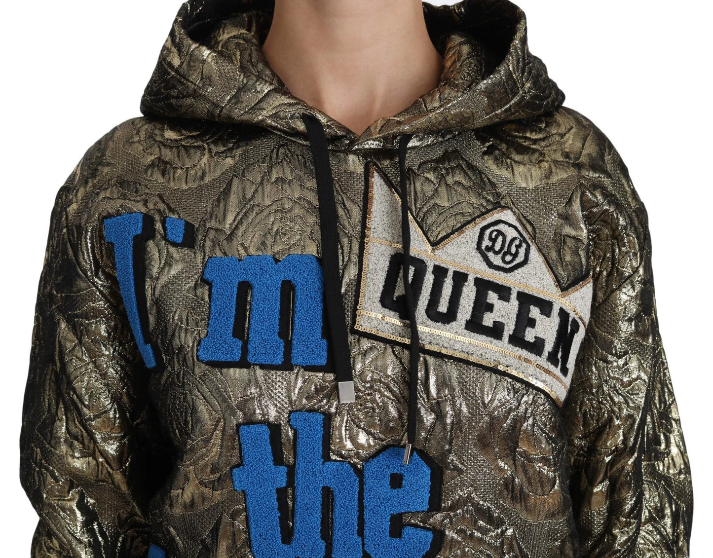 Dolce & Gabbana Im The Queen Jaquard Gold Sweatshirt Hoodie by Dolce & Gabbana
