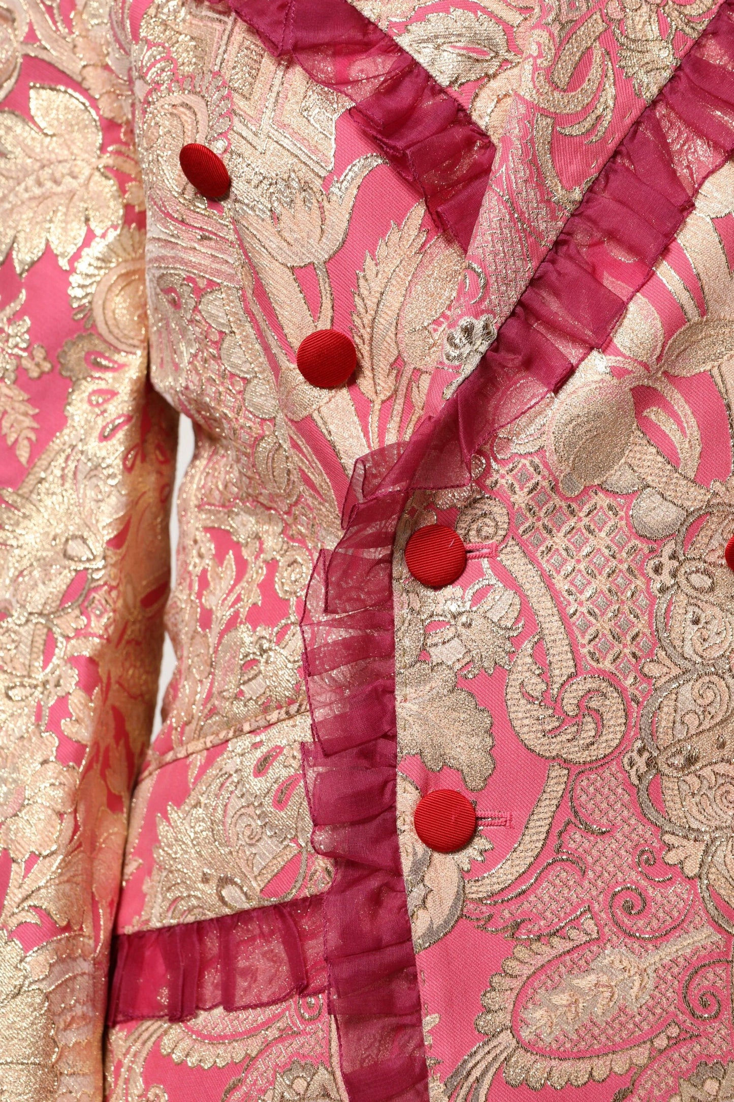 Veste Dolce & Gabbana femme croisée en jacquard rose et doré – JKT41385