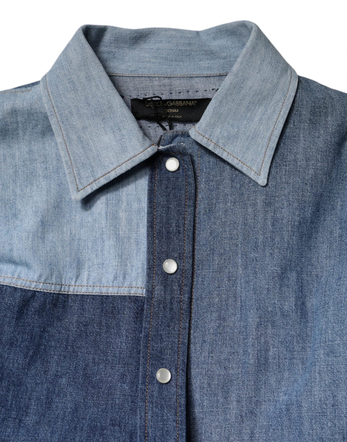 Dolce & Gabbana Blue Cotton Button Up Collared Long Sleeve Top by Dolce & Gabbana