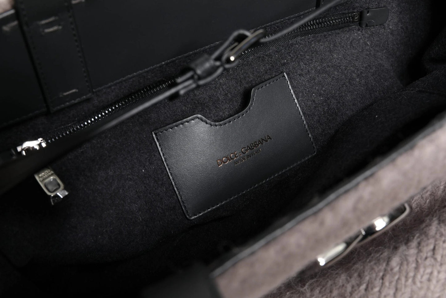 Dolce & Gabbana Grey Alpaca Wool Logo Plaque Tote Shoulder Bag by Dolce & Gabbana