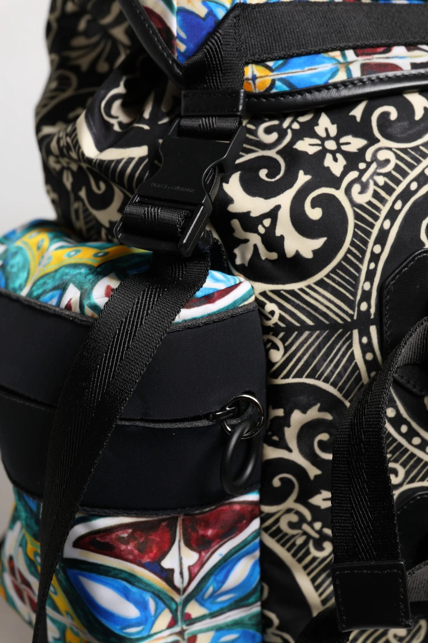 Dolce & Gabbana Multicolor Maiolica Print Nylon Backpack Bag by Dolce & Gabbana