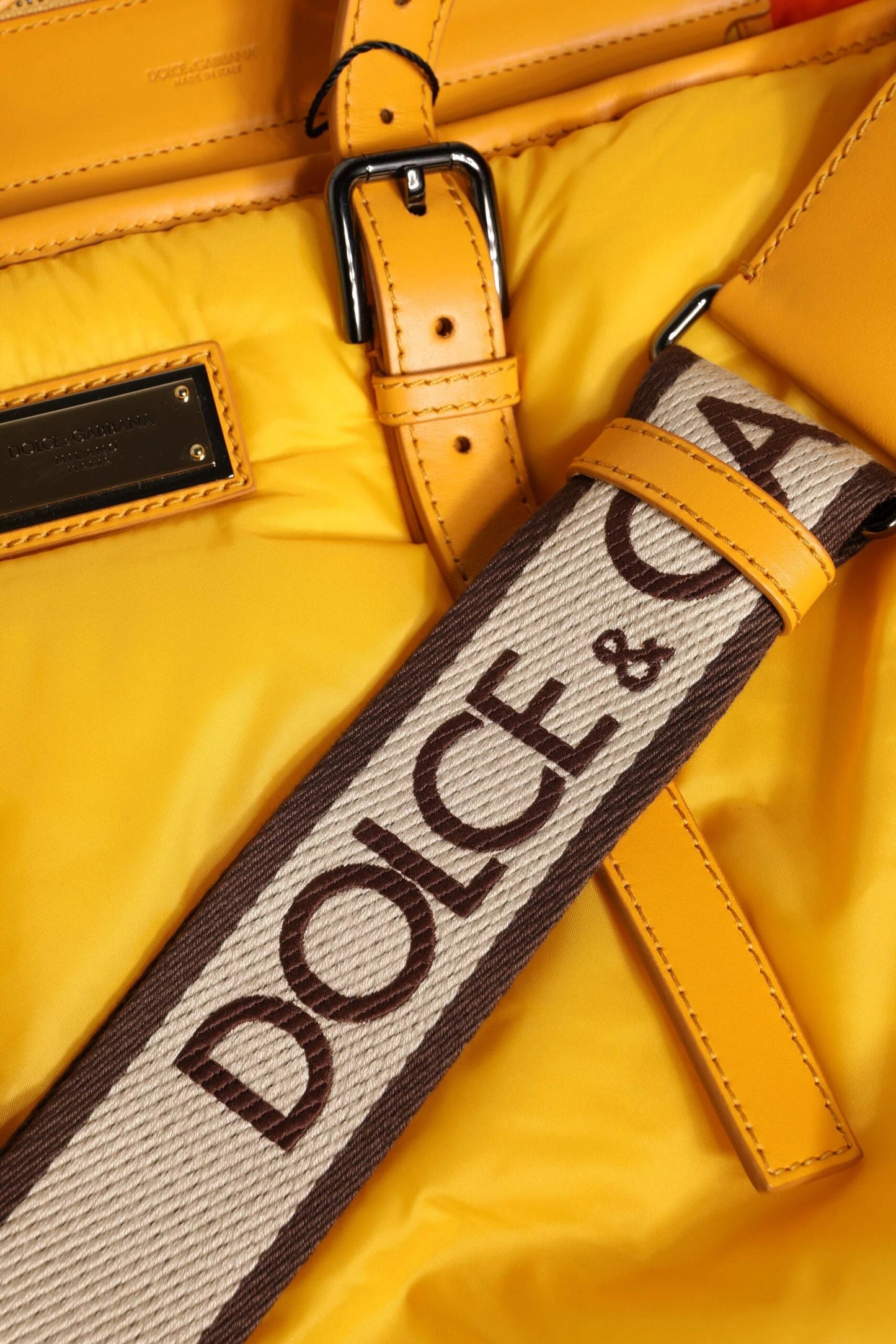 Dolce & Gabbana Yellow Orange Nylon Logo Plaque Hand Shoulder Duffle Bag by Dolce & Gabbana