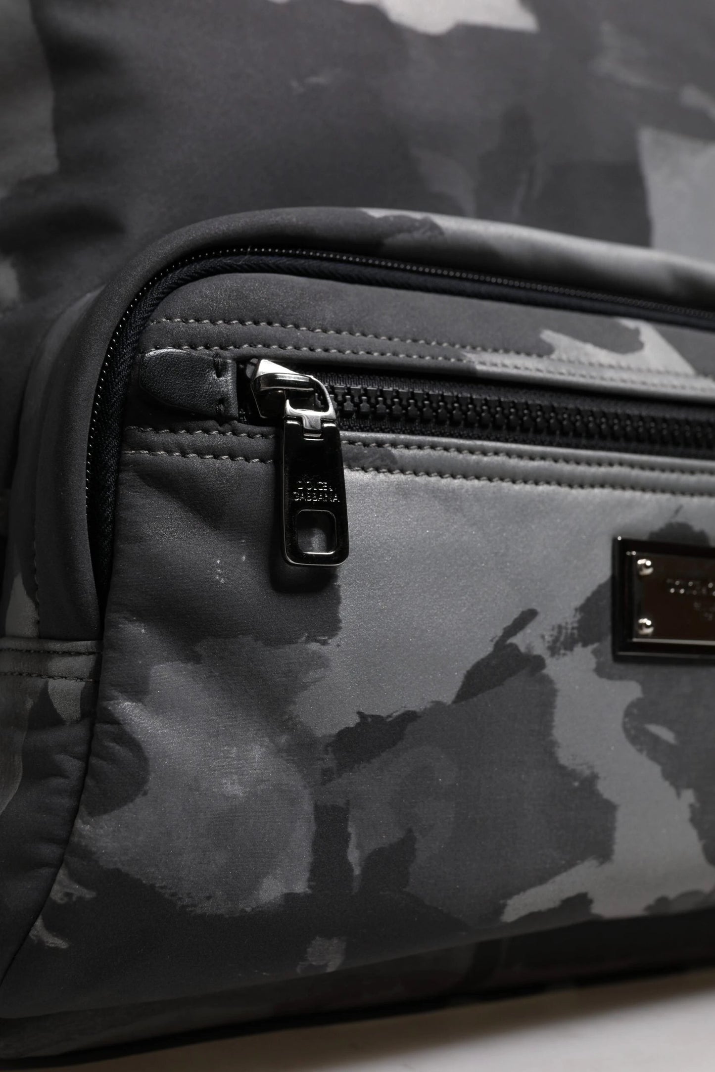 Dolce & Gabbana Gray Cotton Camouflage Logo Plaque Backpack Bag by Dolce & Gabbana