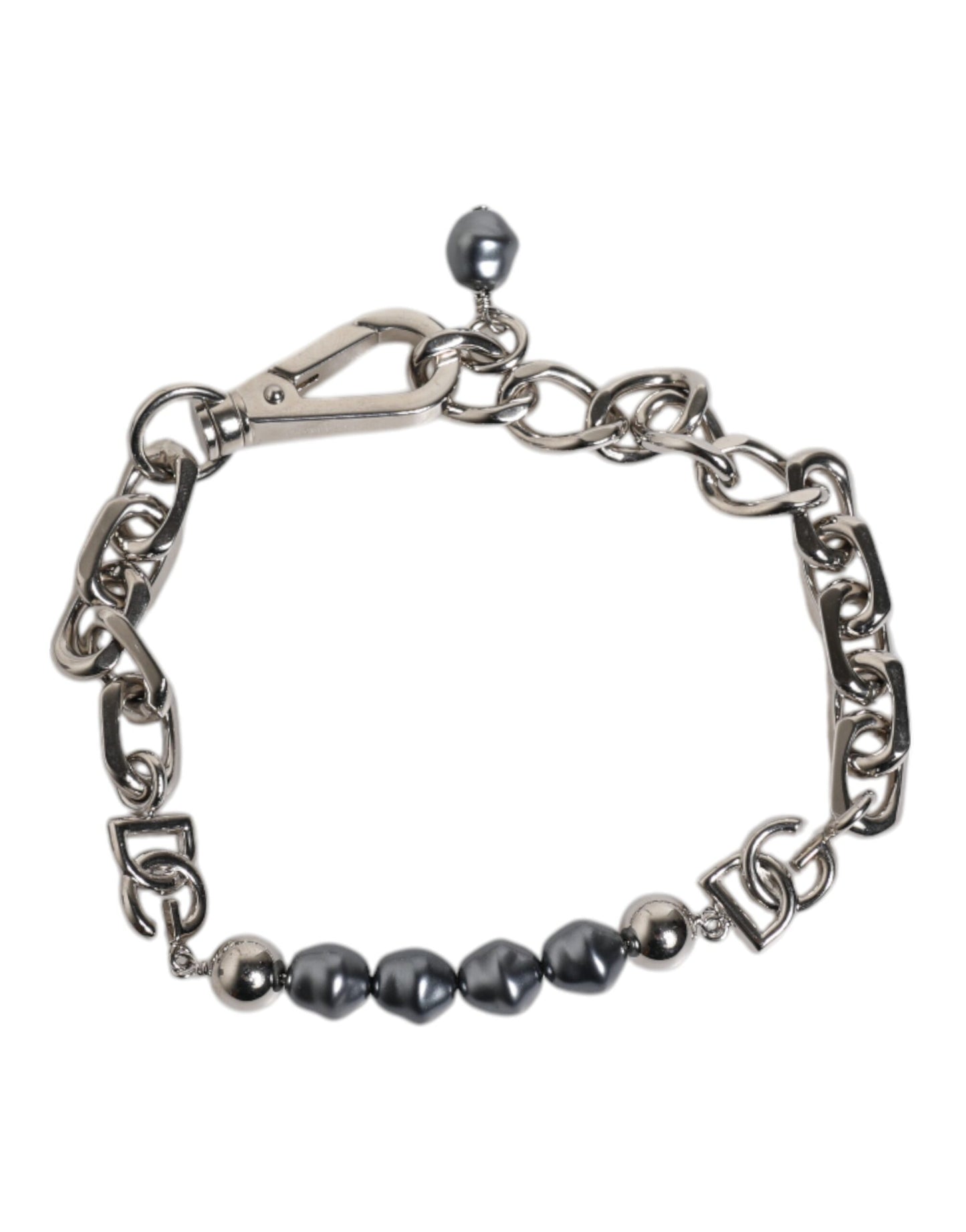 Dolce & Gabbana Silver Tone Chain Lobster Clasp Logo Gray Pearls Bracelet by Dolce & Gabbana