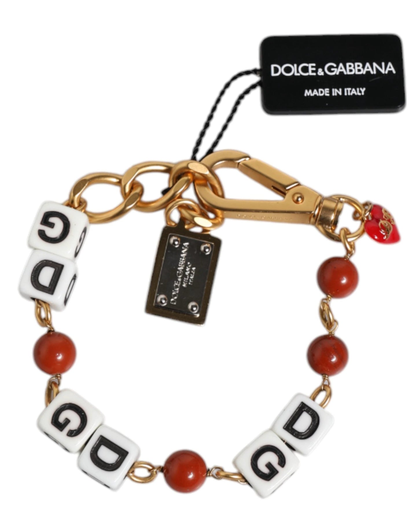 Dolce & Gabbana Multicolor Gold Tone Brass Chain DG Logo Dice Bracelet by Dolce & Gabbana