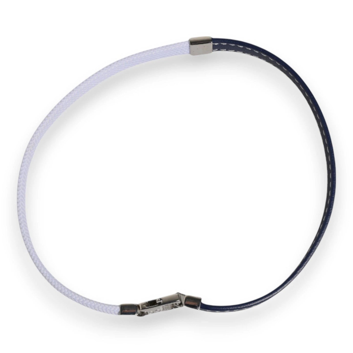 Dolce & Gabbana Blue White Leather Trimmed DG Engraved Silver Tone Clasp Bracelet by Dolce & Gabbana