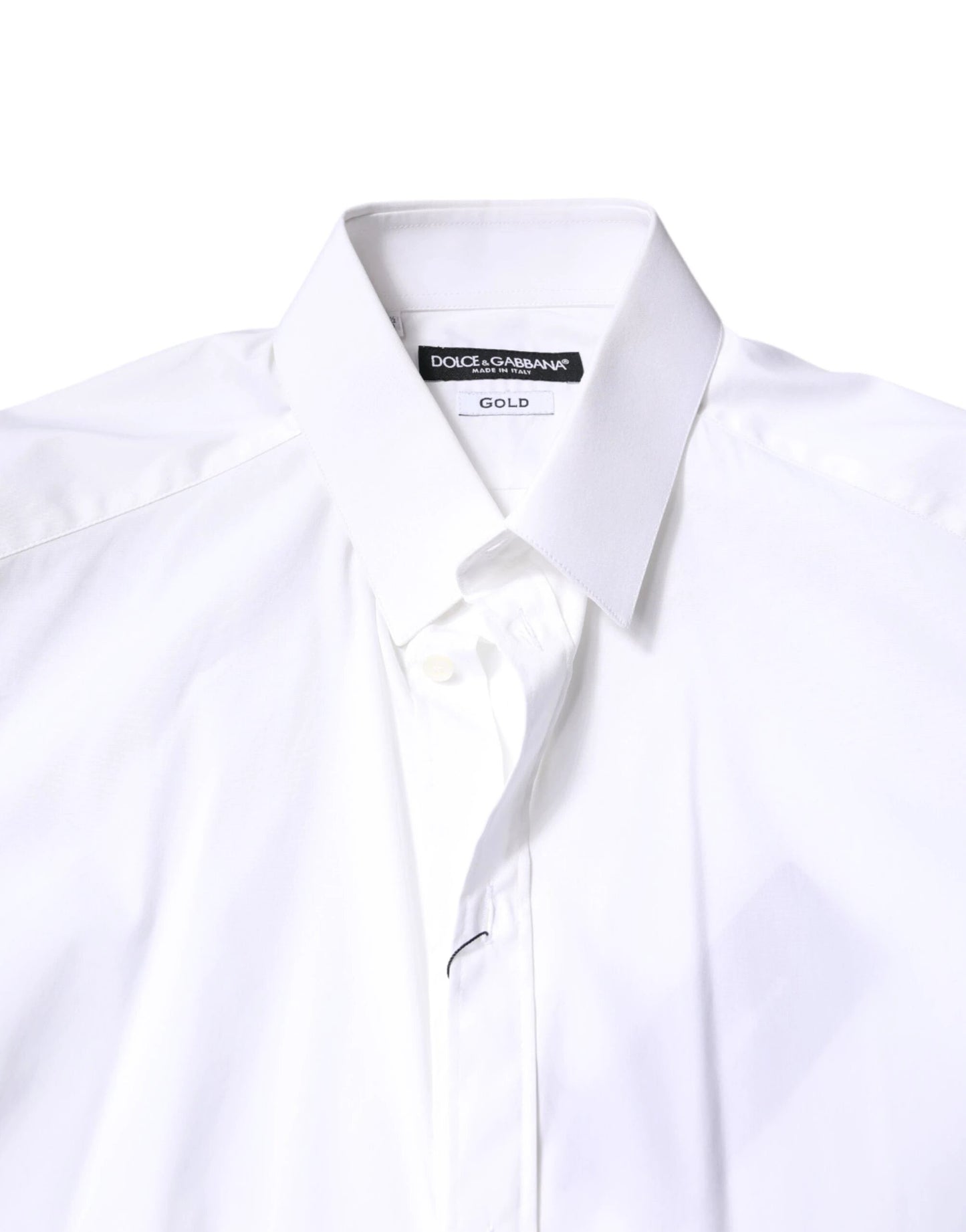 Dolce & Gabbana White Cotton GOLD Dress Formal Collared Shirt by Dolce & Gabbana