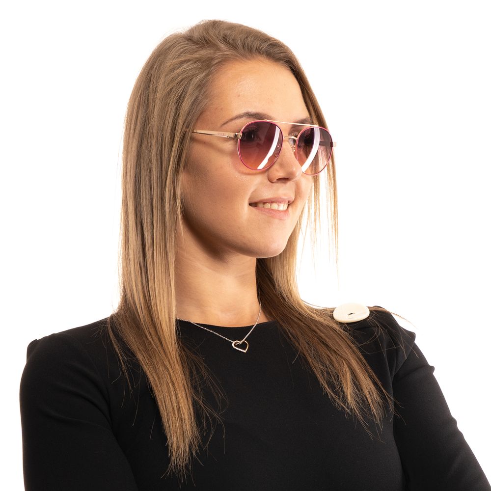 Lunettes de soleil Guess femme aviateur monture métal or rose, verres roses – GU-1019679