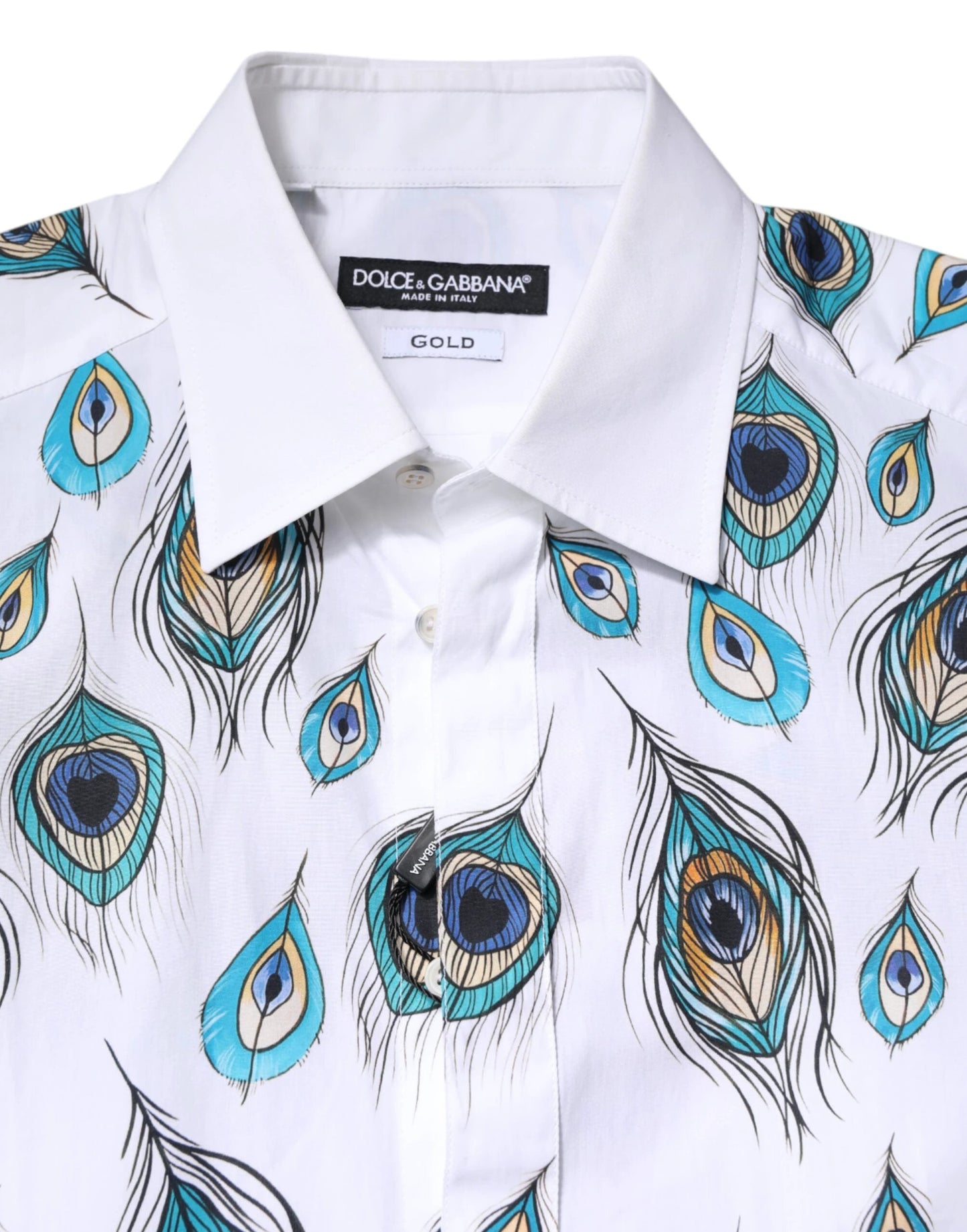 Dolce & Gabbana White Cotton Feather Print GOLD Dress Shirt by Dolce & Gabbana