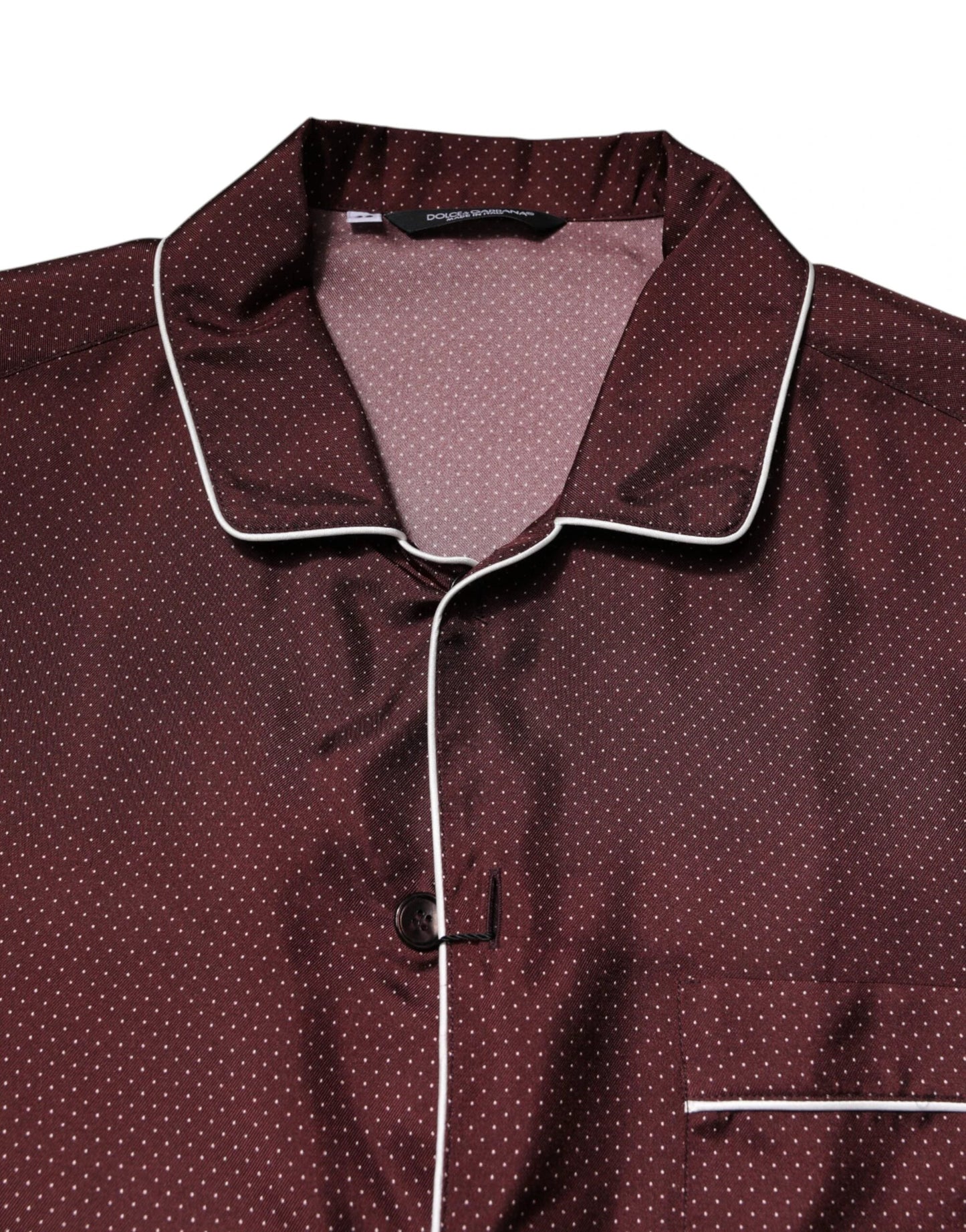 Dolce & Gabbana Burgundy Silk Dotted Long Sleeves Shirt by Dolce & Gabbana