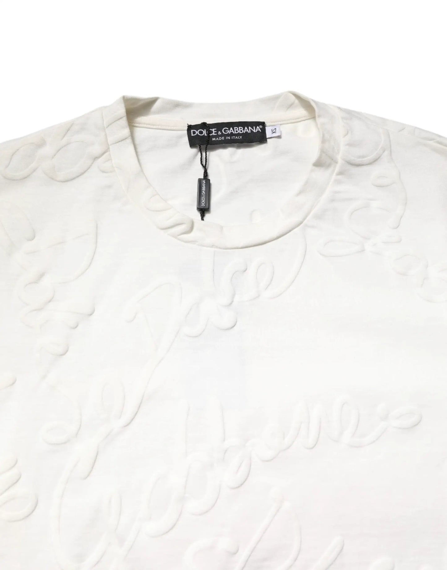 Dolce & Gabbana White Cotton Logo Embossed Crew Neck T-shirt by Dolce & Gabbana