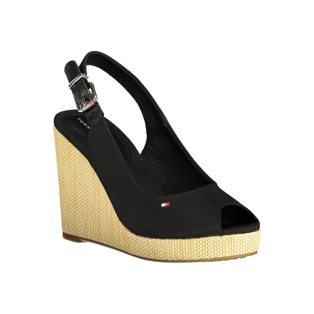 Tommy Hilfiger – Sandales Compensées Noires avec Broderie | Talon 11 cm | Femme