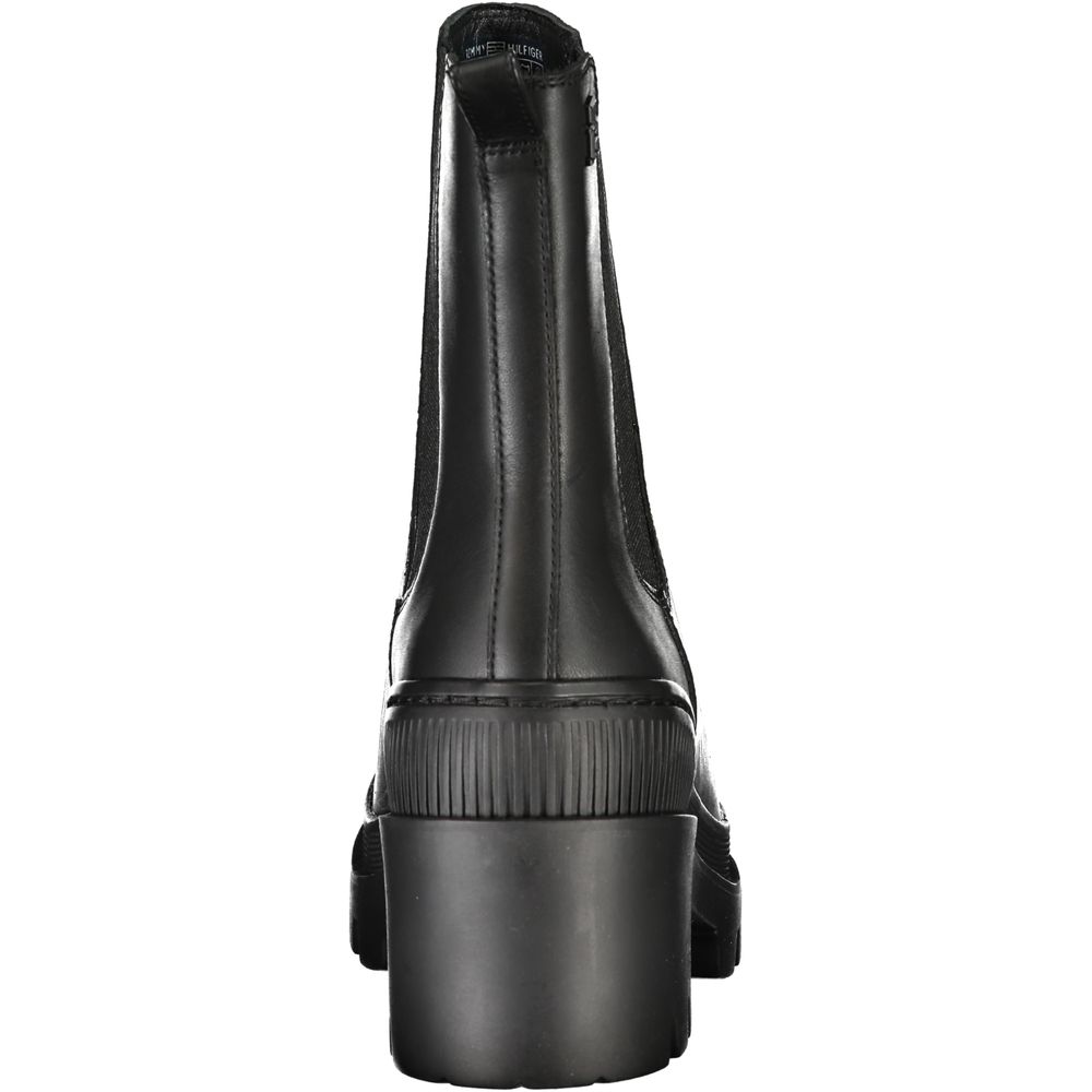 Bottines Femme En Cuir Noire Tommy Hilfiger Avec Talon De 6 Cm