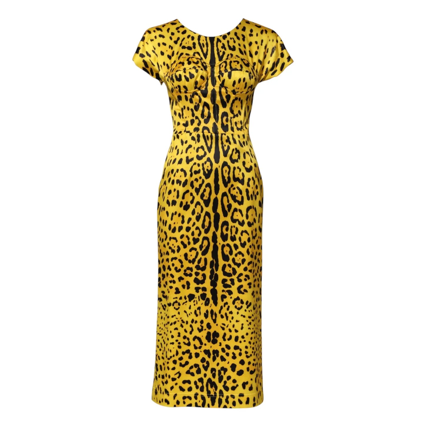 Dolce & Gabbana Yellow Polyester Leopard Midi Sheath Dress by Dolce & Gabbana